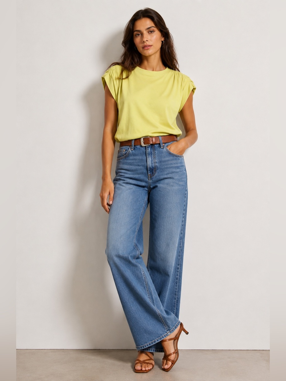 Relaxed Ruched Shoulder Tee - Citrus yellow